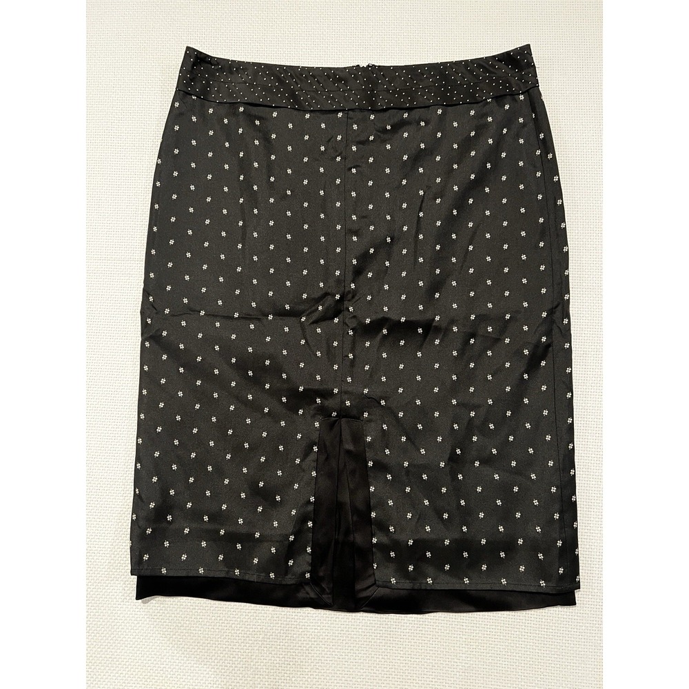 DKNY Womens Black Silk Floral Embroidered Dot Pencil Skirt Size 6 Lined Back Zip